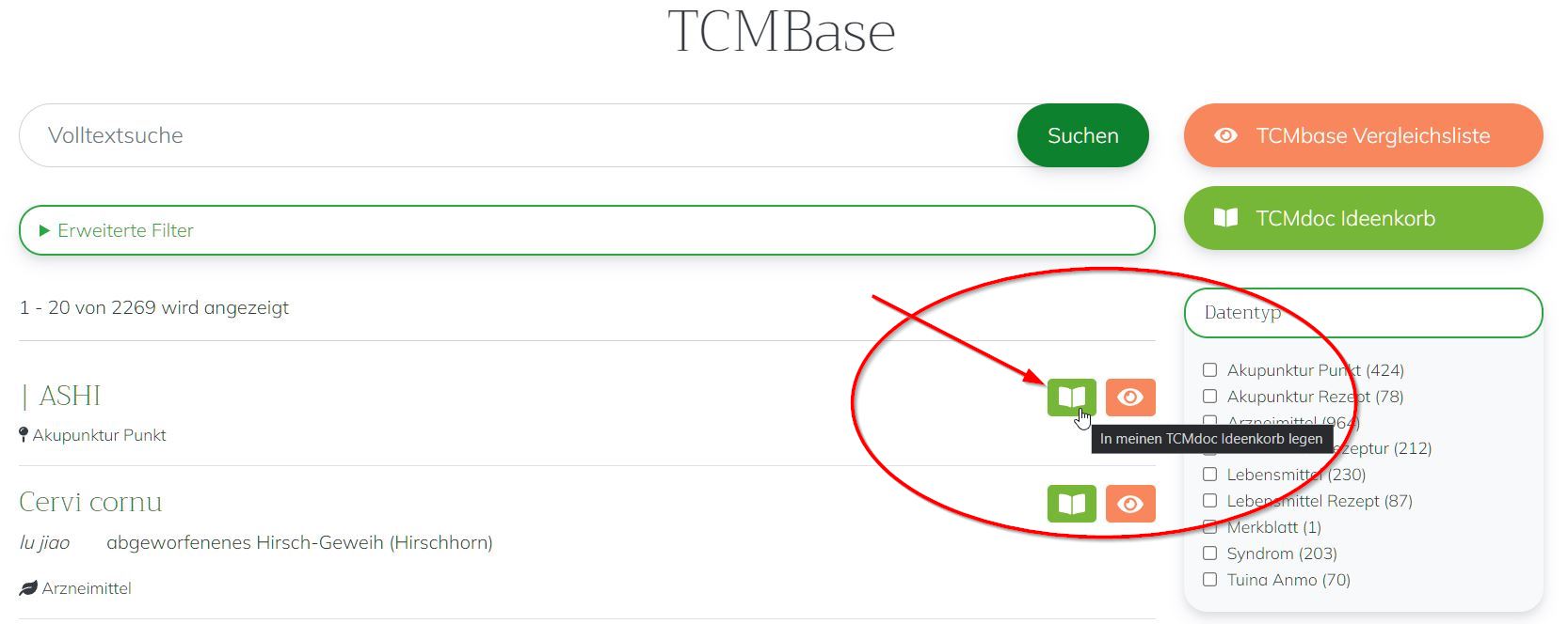 TCMbase: Zu Ideenkorb hinzufügen